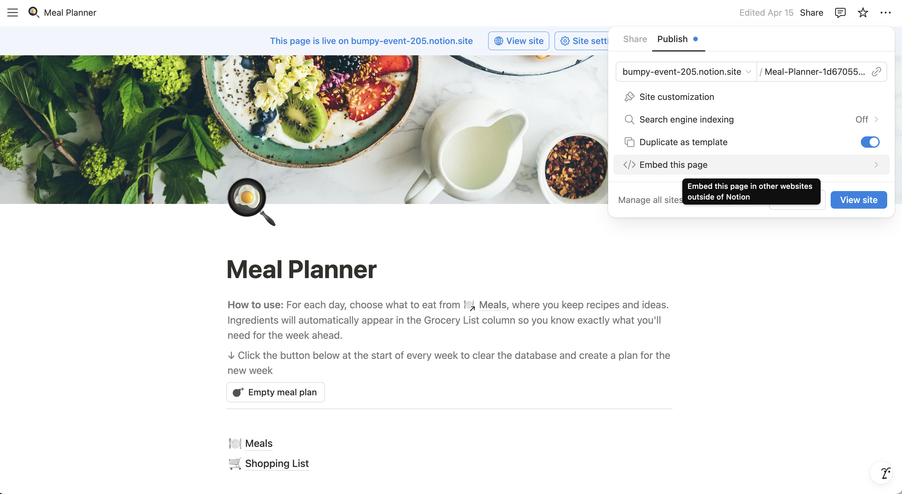 The Notion embed interface showing iframe code to copy