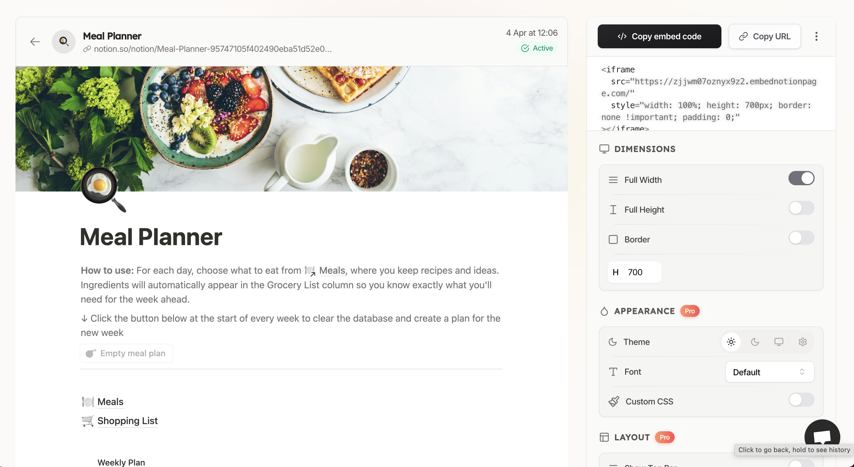 Using EmbedNotionPages to generate a styled iframe