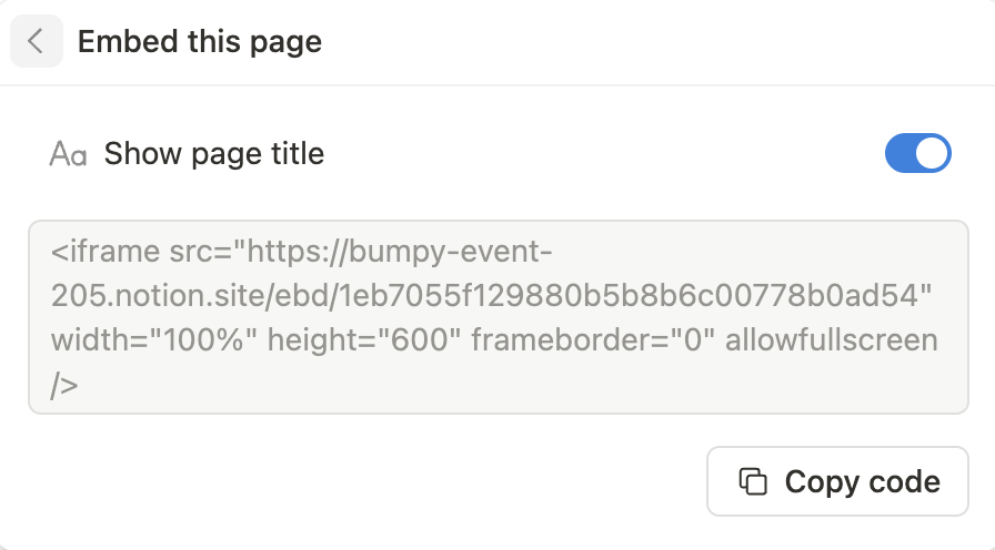 Copying the iframe embed code