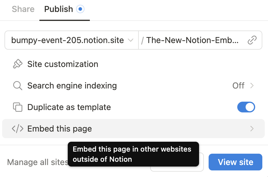 Getting the iframe embed code