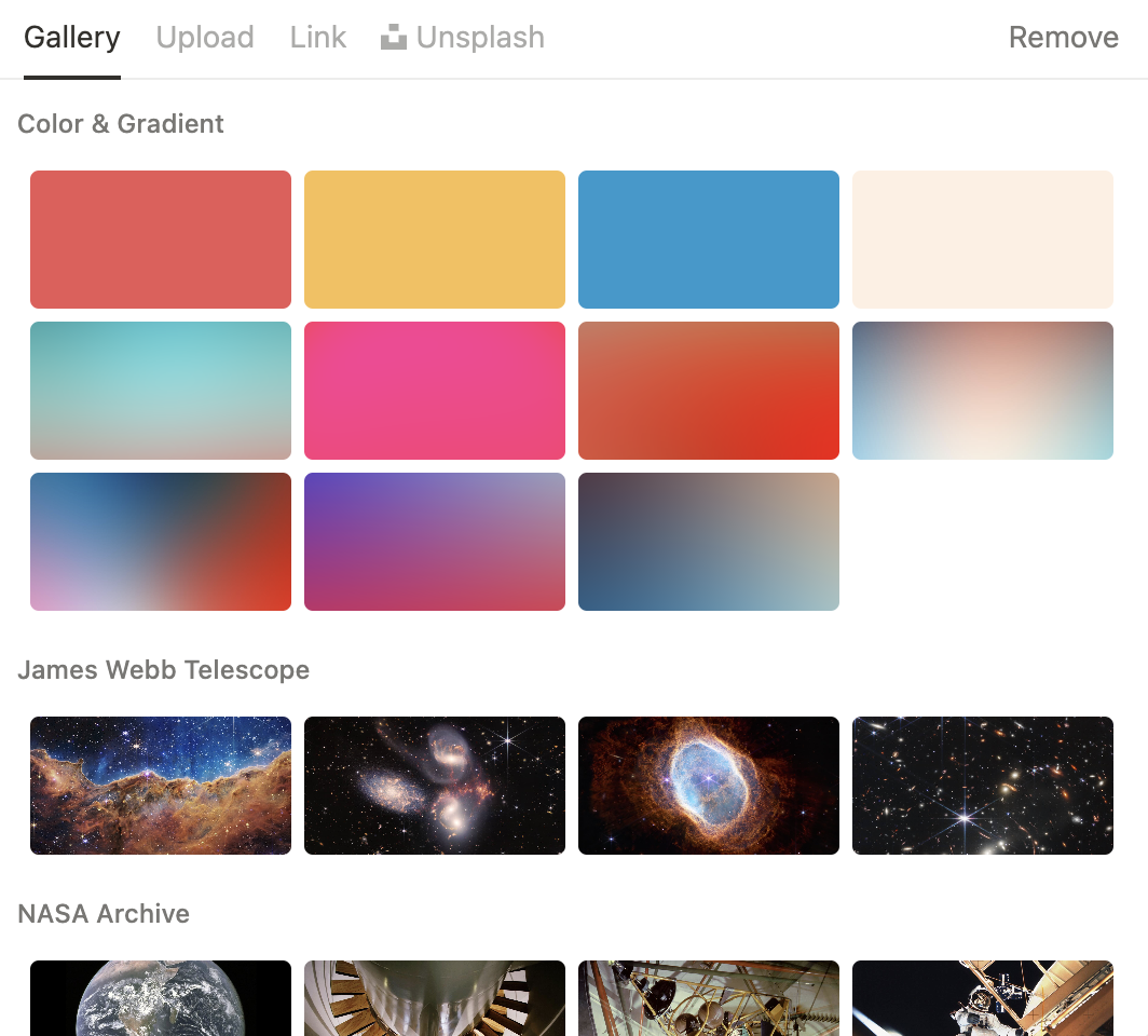 Adding a cover in Notion interface